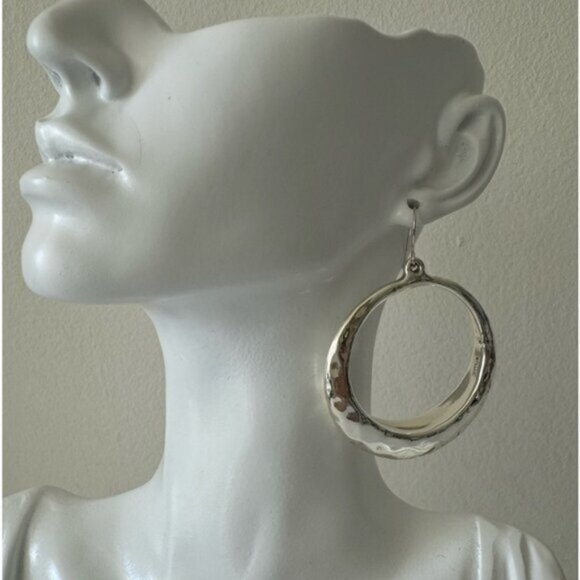 E&L Israel 925 Sterling Silver Circle Hammered Electroform Dangle Earrings - Picture 1 of 15